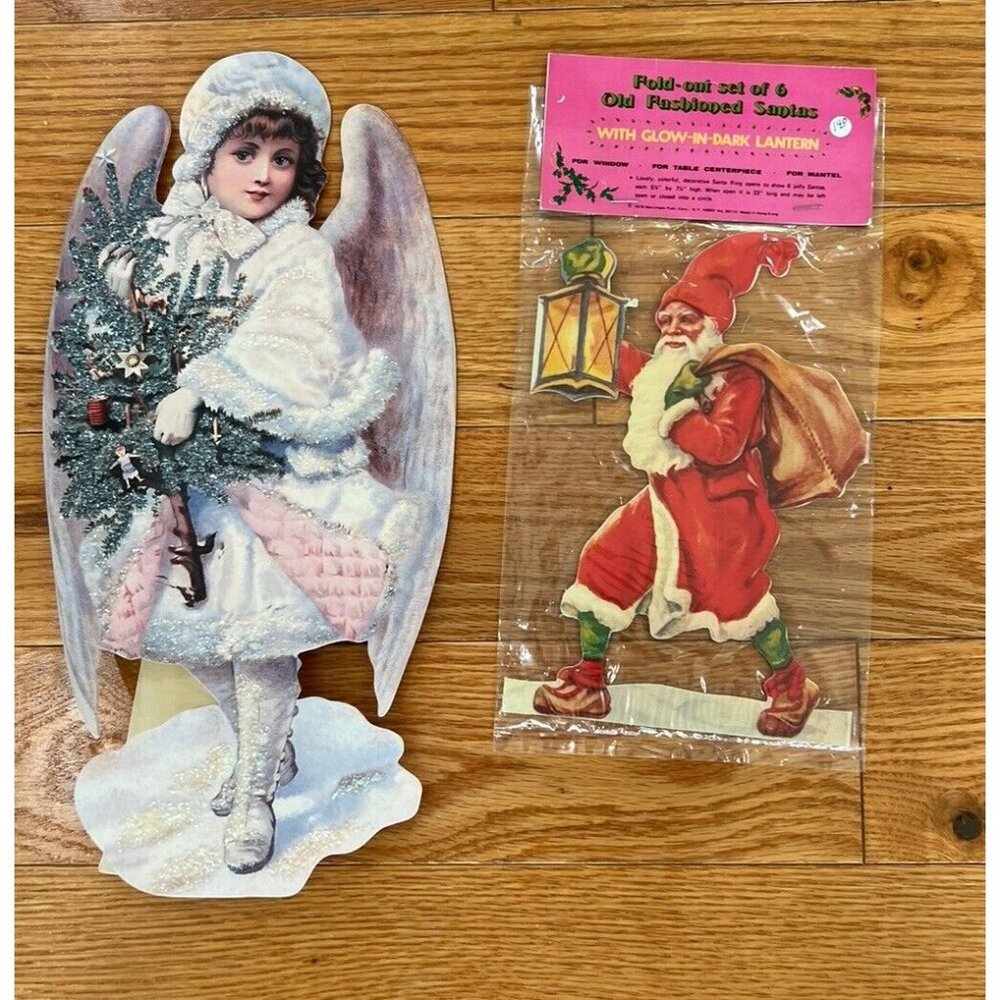 6 MERRIMACK DIECUT CARDBOARD 7.5” SANTAS & 13" LITTLE GIRL ANGEL